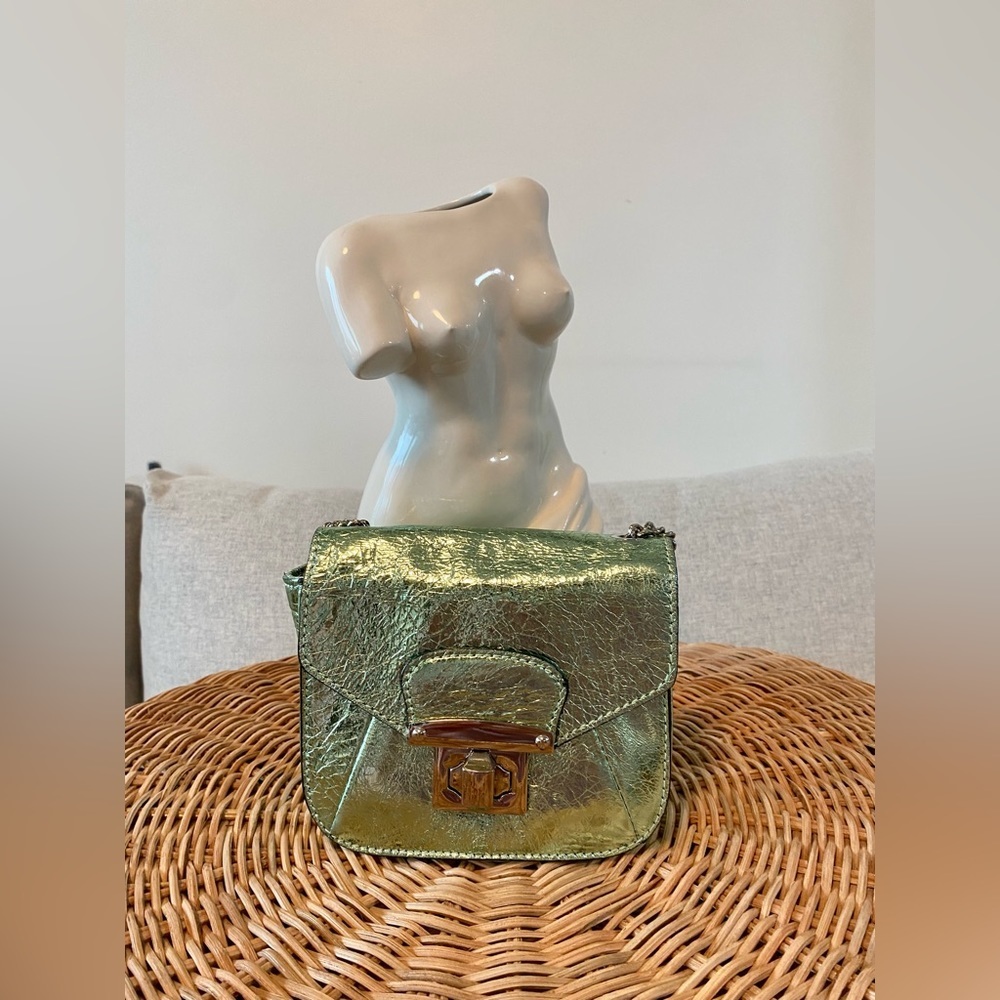 A. Bellucci | Genuine Green Metallic Leather Small Crossbody bag Purse